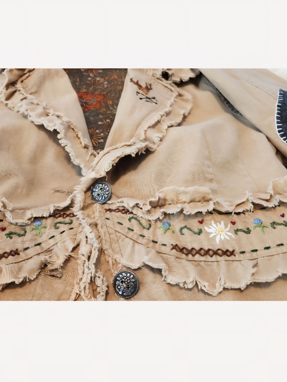 Romantic Alpine Ruffled Jean Jacket with Hand Embroidery - Picture 8 of 8